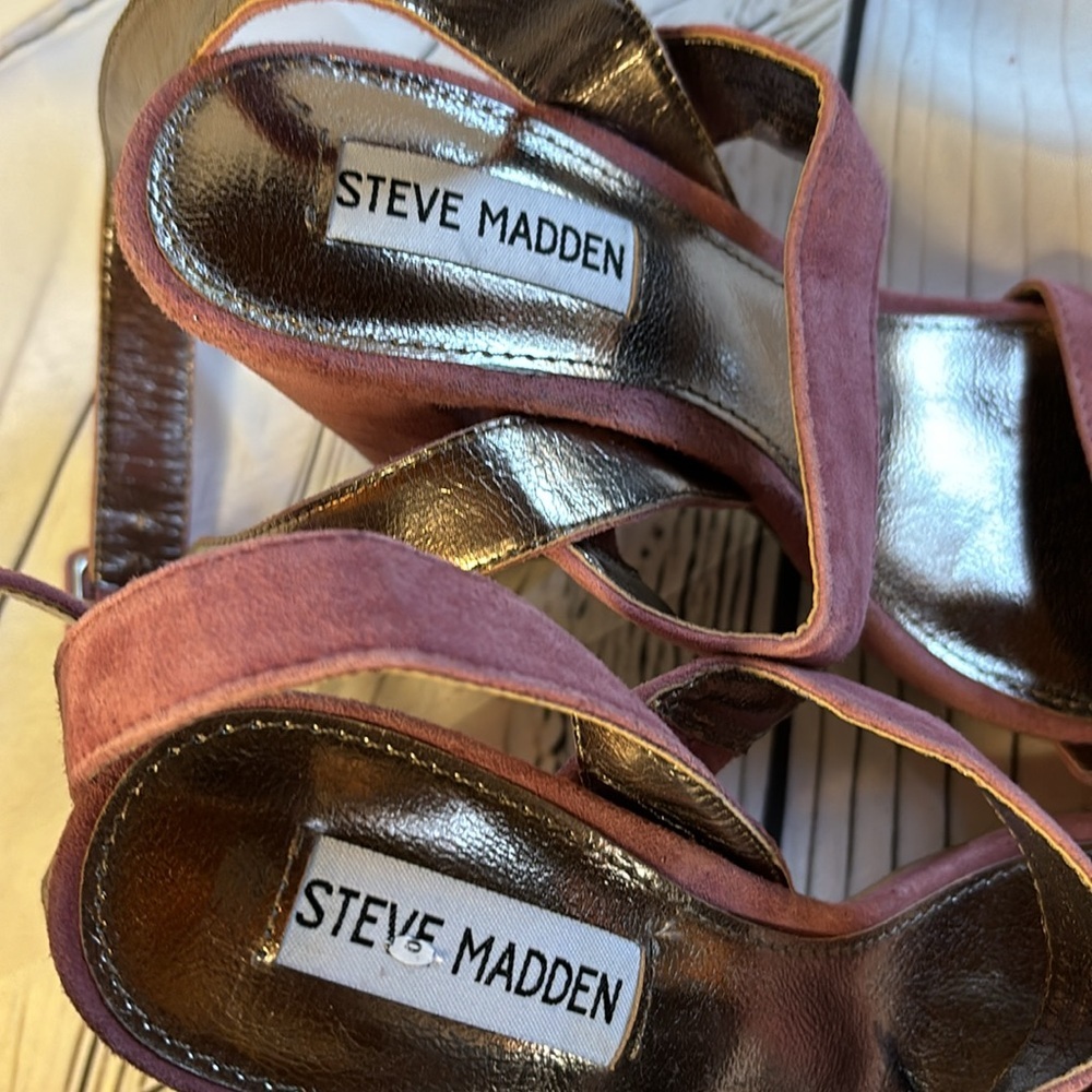 ❤️ Steve Madden Mauve “CANAAN” Strappy Block Heel Suede Sandals Size 7.5 - Picture 7 of 9